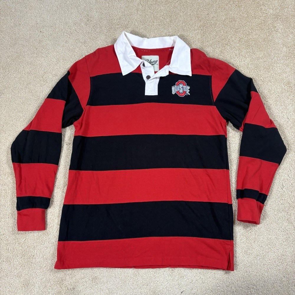Colony Ohio State Buckeyes Shirt Mens XL Red Black NCAA Rugby Long Sleeve